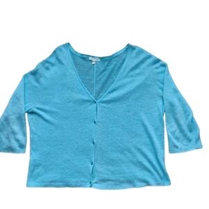 EILEEN FISHER Linen Cardigan XL  Turquoise/Teal V‑Neck